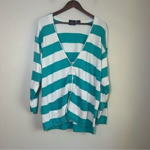 Dockers Women's Teal and White Striped Cardigan